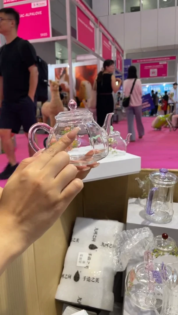 手工艺品琉璃遇器八方小壶桃花粉色