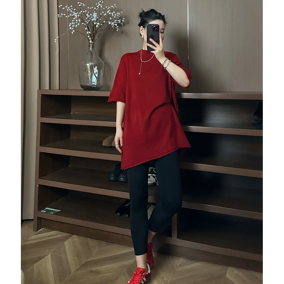 2024新款欧货显瘦短袖针织打毛衣百搭时尚休闲女士宽松