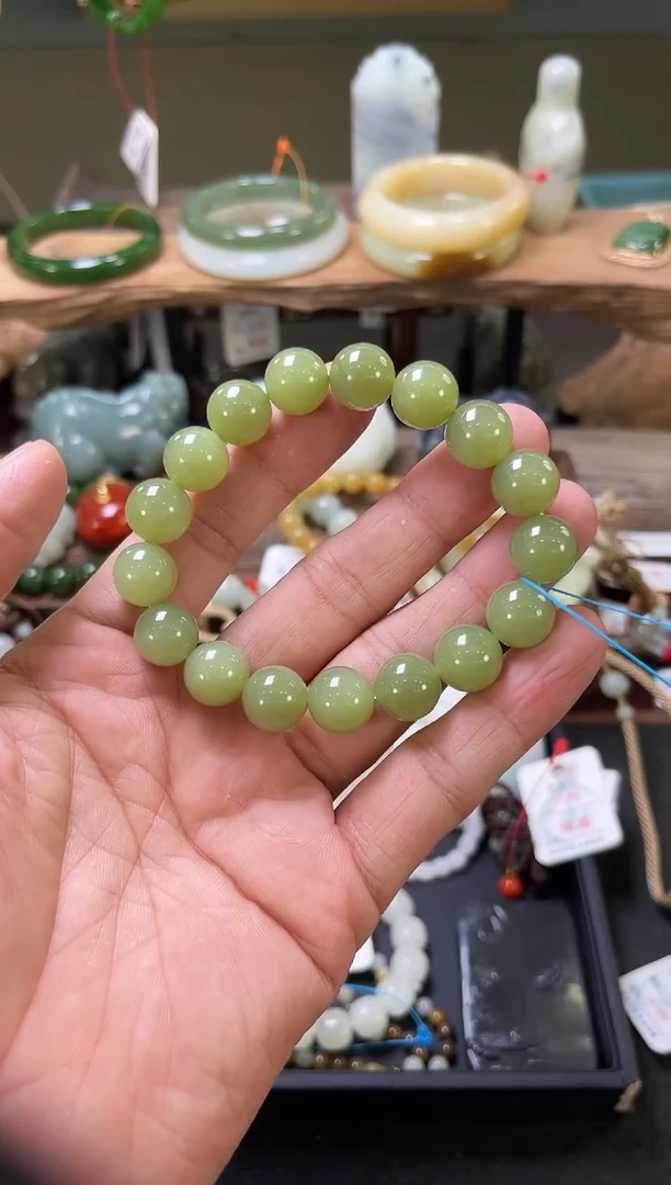 手串未镶嵌和田玉卡12若羌黄口圆珠9010315