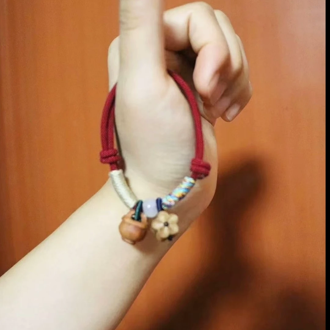 非金属木质手链 桃木红手绳男女平安扣手工国潮风