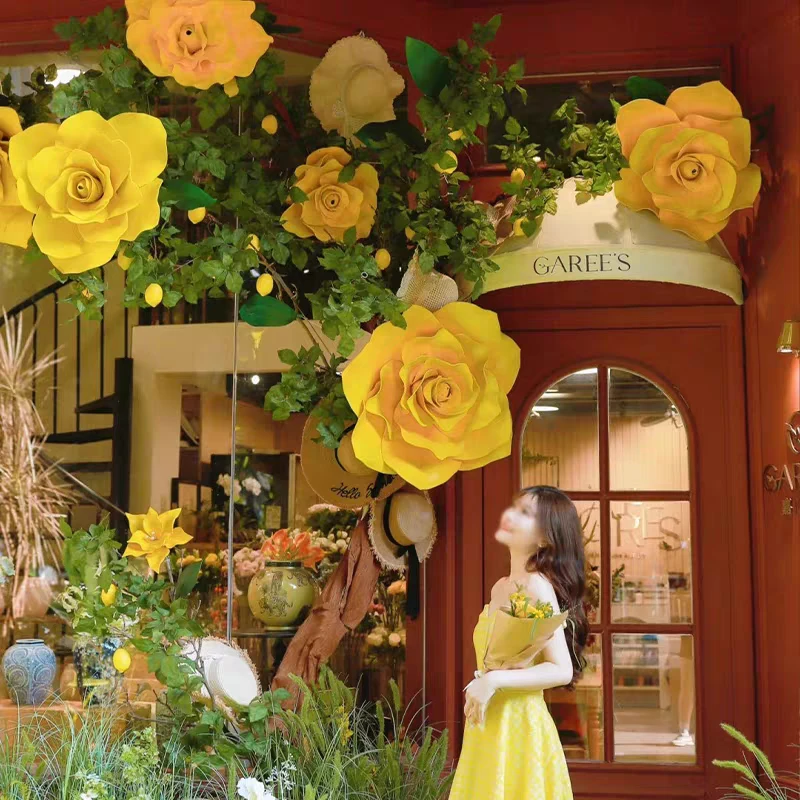 秋日黄玫瑰 大型秋天节置景打卡点店铺美陈列网红装饰拍照道具墙