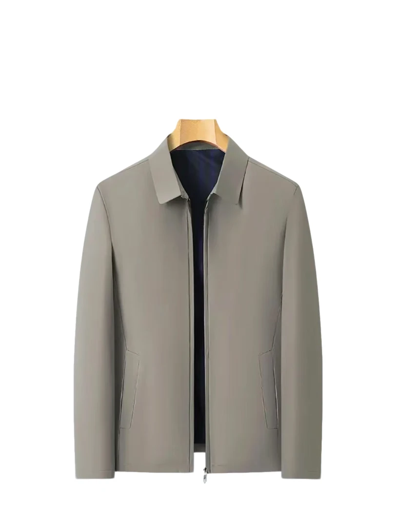 男士时尚春秋商务翻领经典行政夹克拉链休闲短款外套