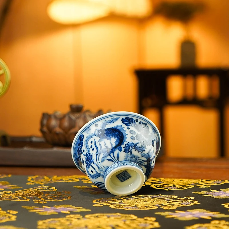刘建锋窑 新仿明鱼藻压手杯   喝茶陶瓷喝茶品茗  LJF294