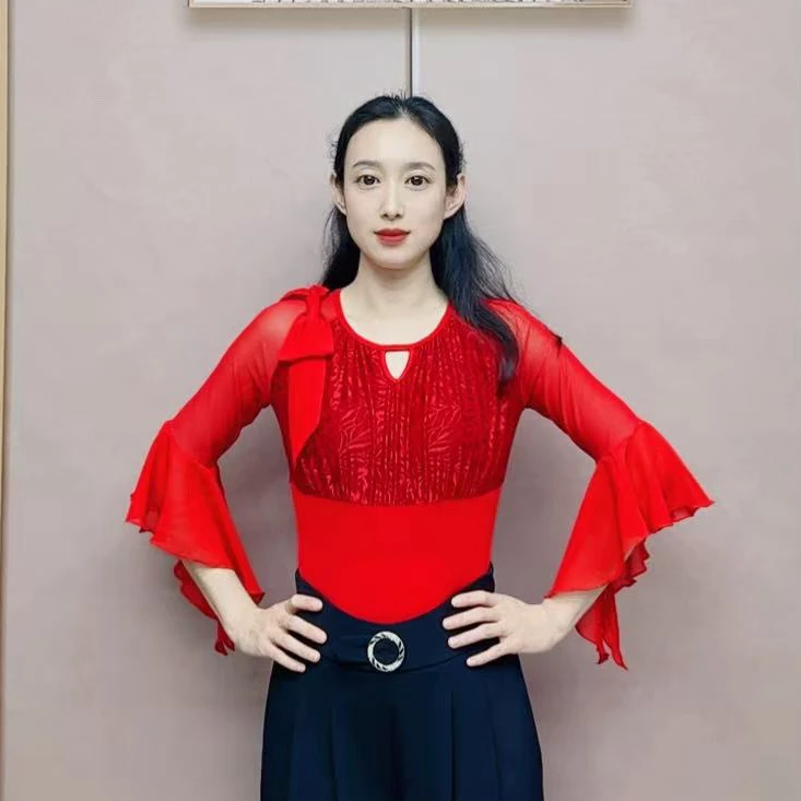 欢舞阁摩登A0771双人舞吉特巴广场舞时尚气质女士圆领七分袖舞衣