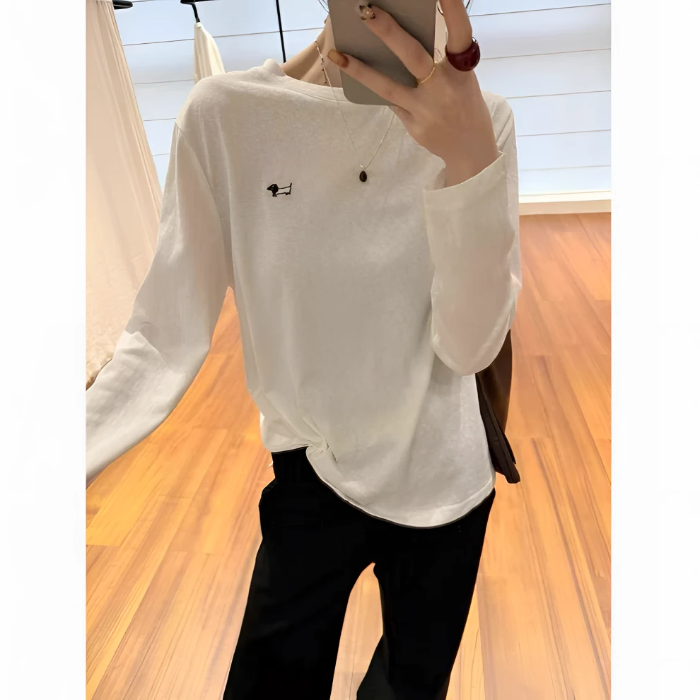 【小狗打底】秋季新款韩系休闲宽松简约基础百搭长袖打底T恤