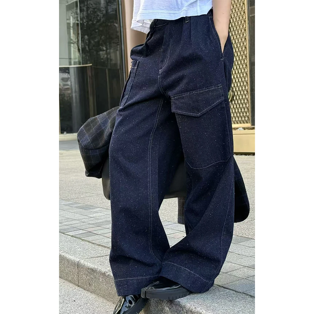 LA CALLA丹宁重工多口袋高腰双扣棉点牛仔裤OY-WO7976