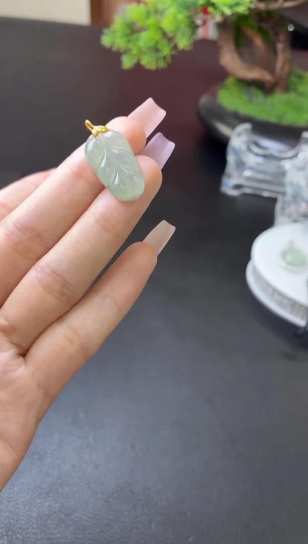 吊坠(不含链)18K金镶嵌翡翠吊坠（配皮绳！）