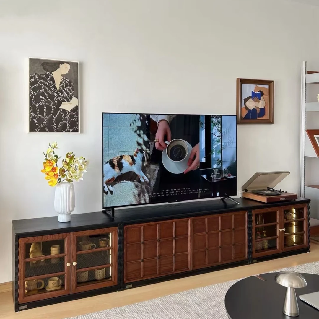 巧克力柜法式中古风实木电视柜模块组合展示柜骨骼线复古落地柜