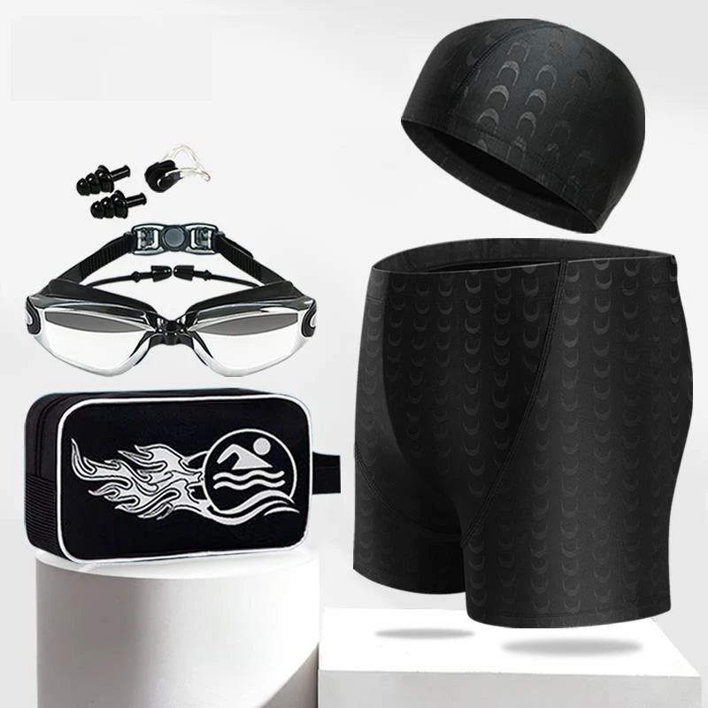 游泳裤男专业五分男士泳衣泳镜泳帽套装透气大码游泳时尚宽松