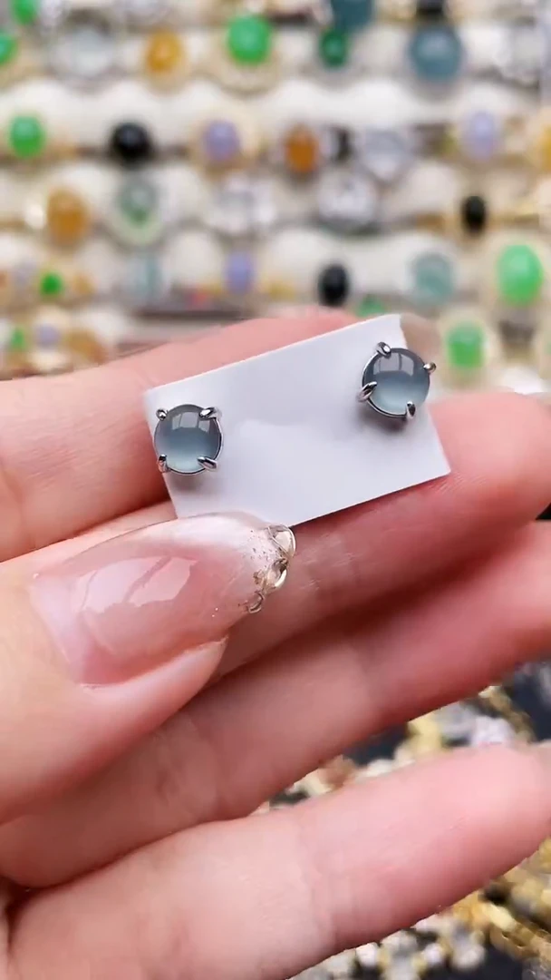 银S925镶嵌翡翠耳饰186