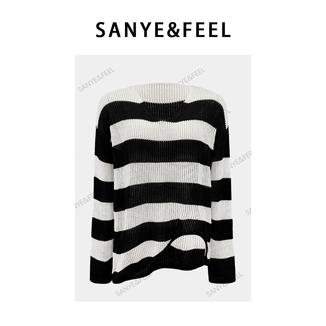 sanye&feel/妍三也长袖春季挑孔高领毛针织衫21161