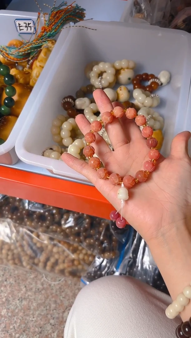 吊坠菩提根/象牙果粉色莲花单圈手串