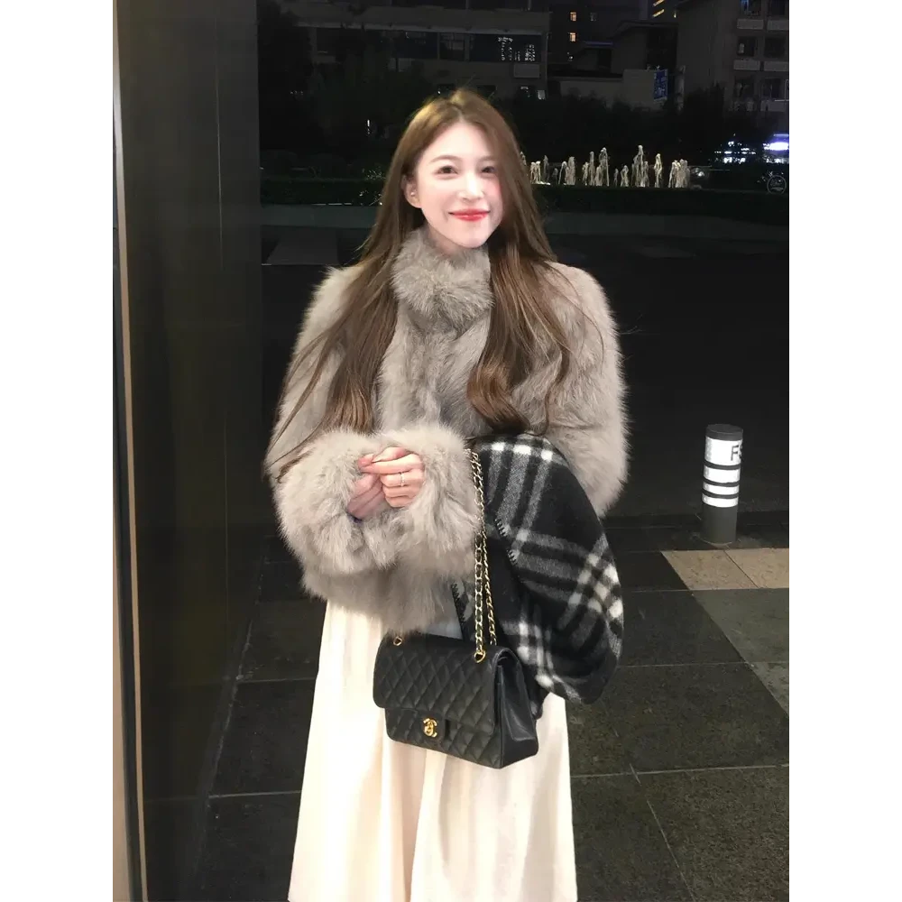 人造皮草 仿狐狸毛韩女短款皮草外套冬季新款加厚时尚染毛绒上衣