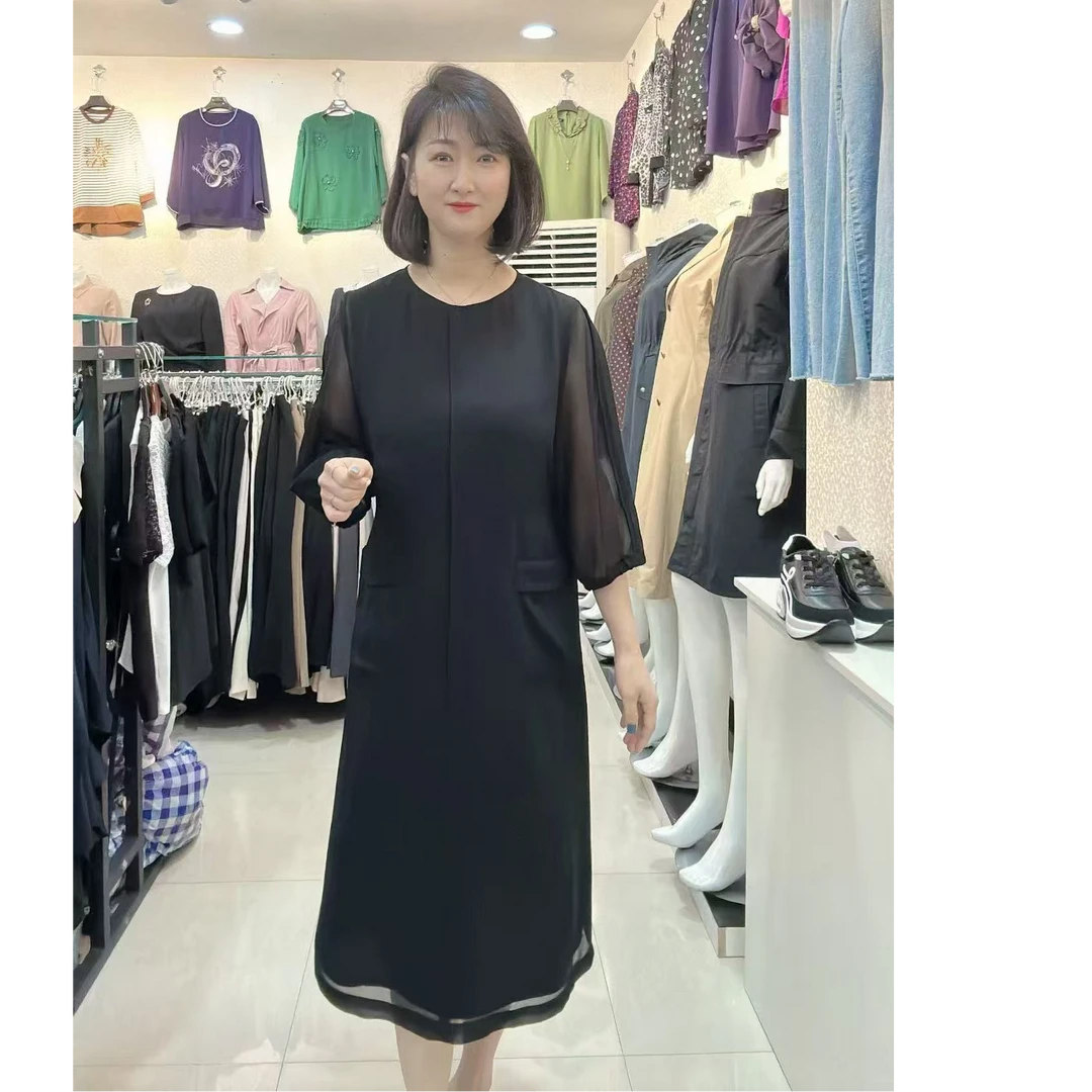 【韩国设计师衣吧】夏季新款高级显瘦洋气优雅黑色雪纺连衣裙