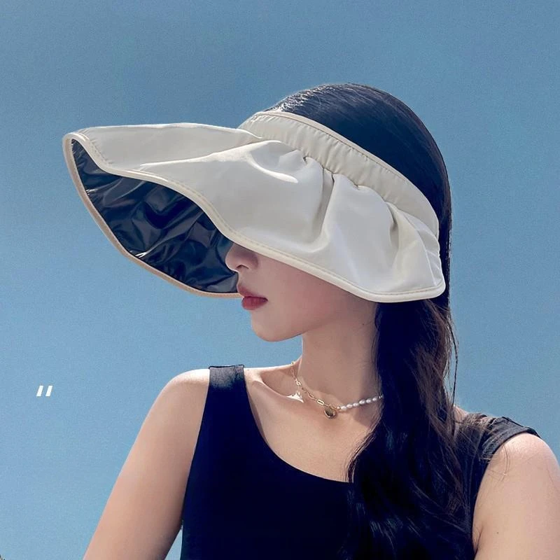 夏季遮阳帽防晒帽大檐遮脸贝壳帽便携可卷发箍太阳女士帽休闲风