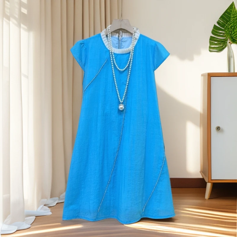 欧货时尚宽松连衣裙大码女装仙女胖mm遮肉显瘦百搭圆领夏季上新潮