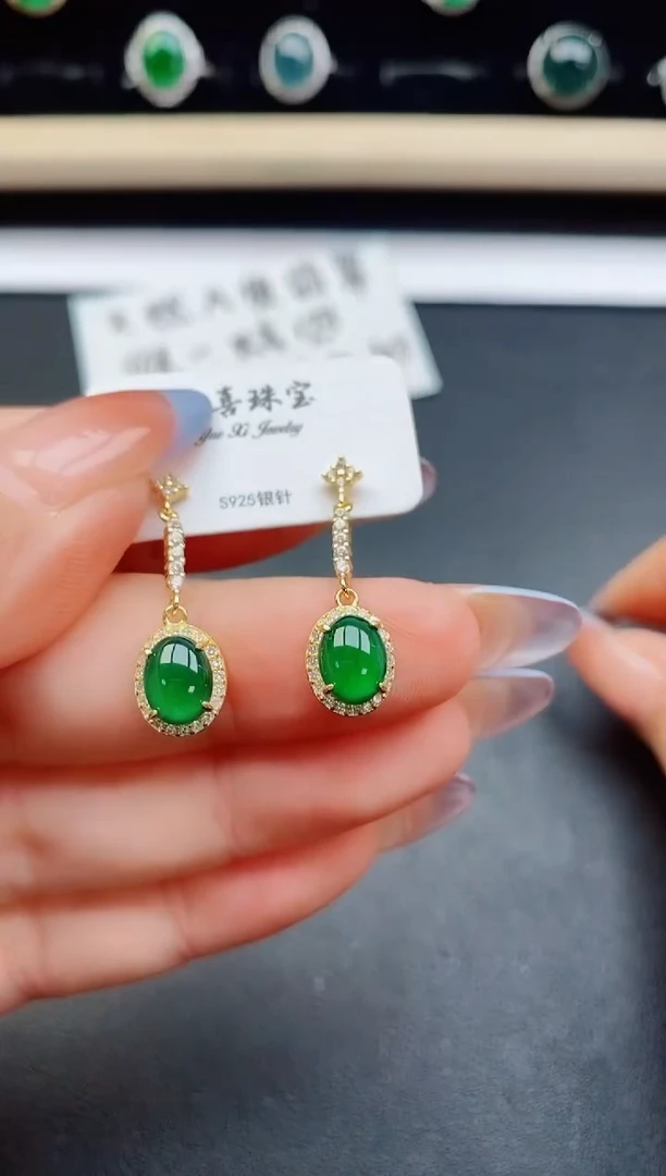 翡翠银S925镶嵌耳饰1