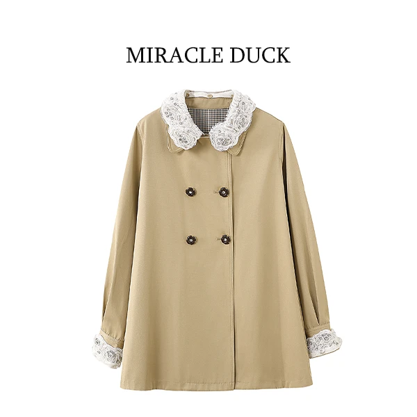 3号【卡其庄园记】春秋冬法式娃娃领复古卡其色中长款风衣外套C1832