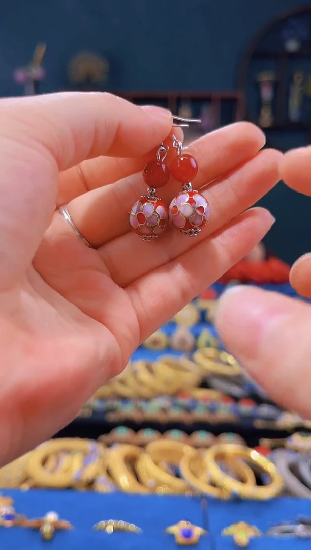 【闪购商品】非遗绝技 景泰蓝耳环 红