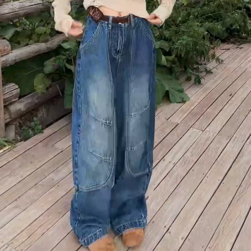 新款秋季男友风牛仔裤复古做旧直筒裤薄款休闲磨白LK2505748