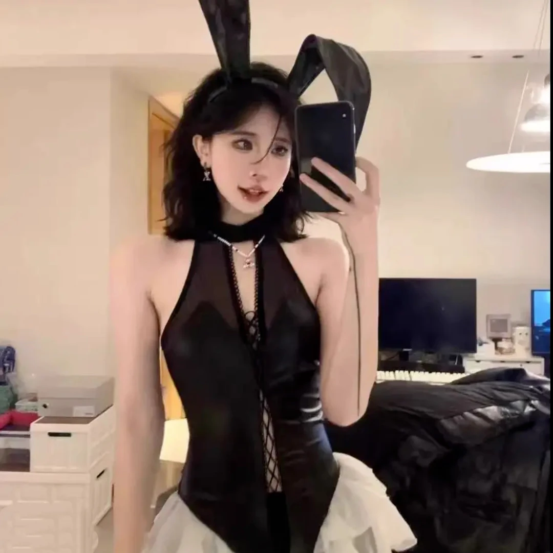 小恶魔【80-120斤】吊带黑色甜辣睡裙大蝴蝶结美背御姐连体裙