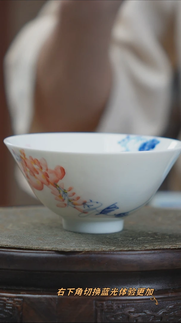 宁封窑青花写意花鸟大单杯