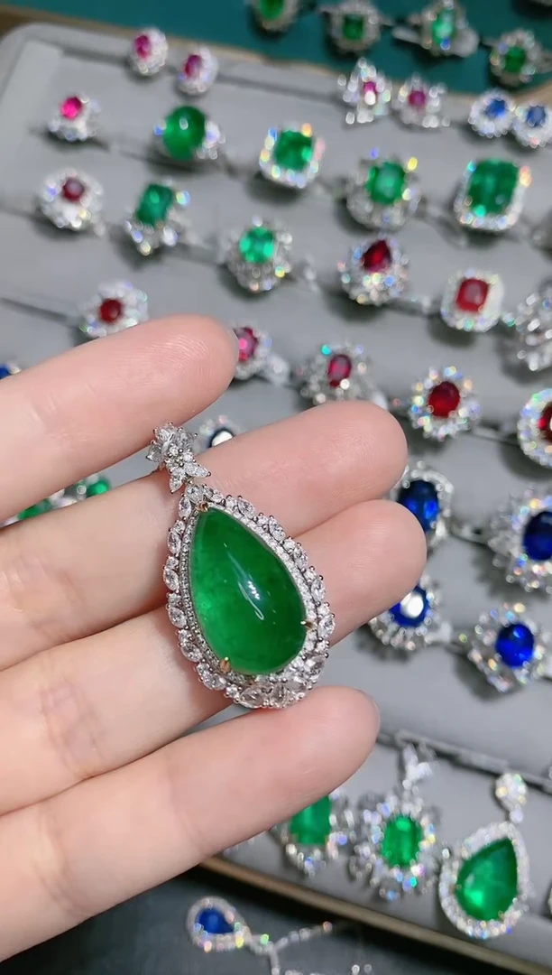 18K金镶嵌18K金吊坠拆单1祖母绿溪*.