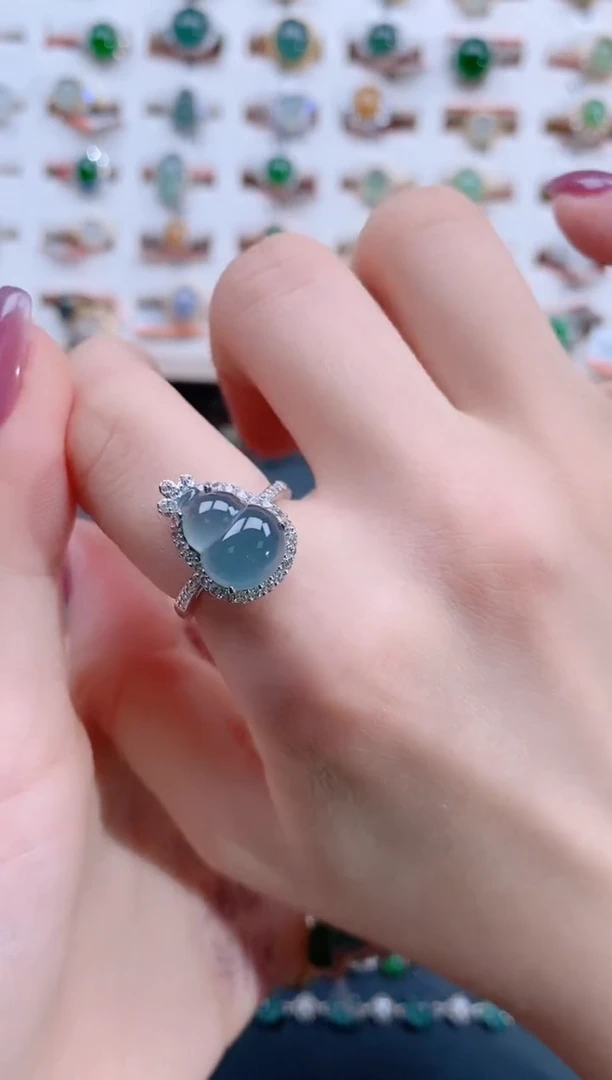 翡翠戒指银S925镶嵌天然翡翠