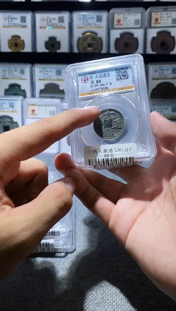 铜A195龙公博大观通宝88分盒子币一枚