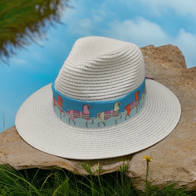 帽语®春夏秋 男女英伦小马飘带纸草中沿遮阳帽爵士帽HSMS00025