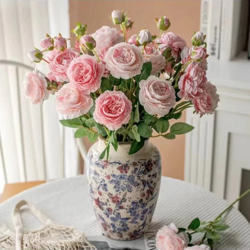 牡丹仿真花假花客厅电视柜装饰干花艺摆件餐桌摆设仿生花束花插花