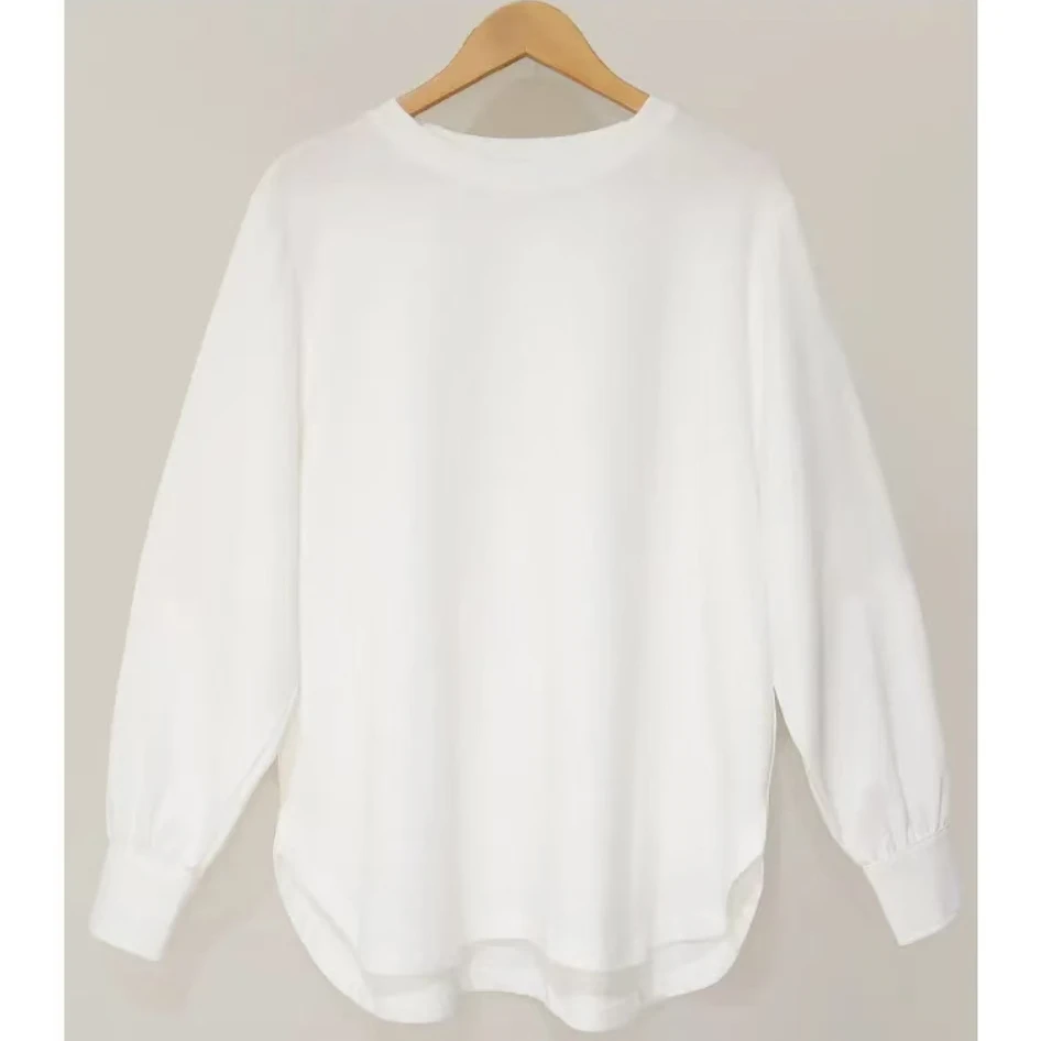 简约高级感长袖白T恤女圆领休闲套 头小衫宽松内搭叠穿棉衬衫上衣