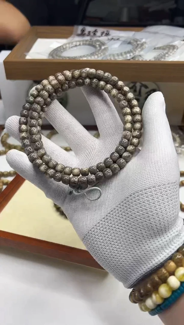 星月菩提手串136 石玉料黑冰108脖挂8*7mm