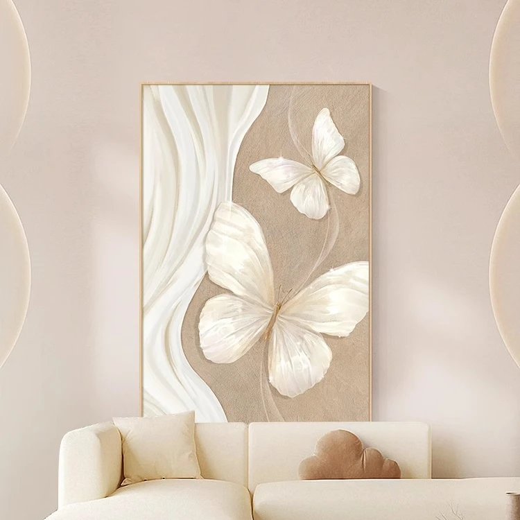 法式奶油风客厅装饰画高级感卧室摆画原木风蝴蝶沙发背景墙挂画