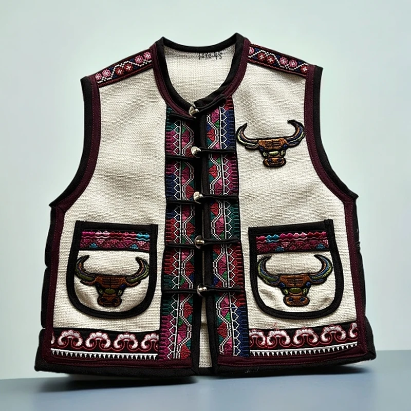 李小彝 儿童时尚气质男童马甲宽松绣花无袖民族风