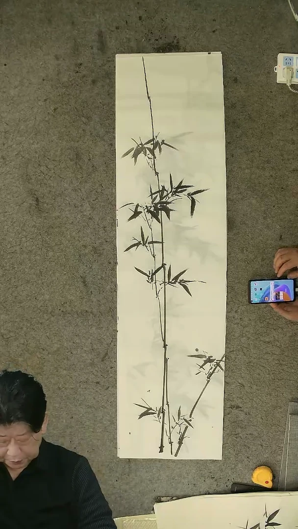 国画四尺对开  墨竹条屏 34*138cm