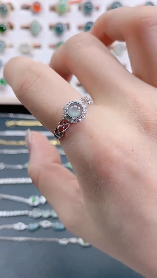 银S925镶嵌戒指翡翠天然翡翠