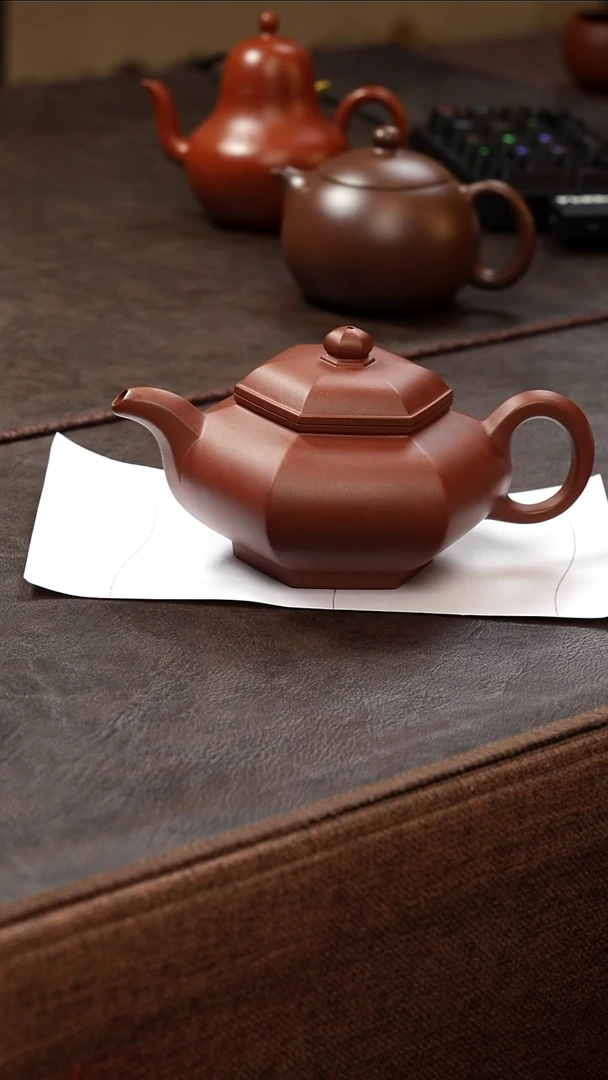 茶壶紫砂壶·26红皮龙藏六方320cc