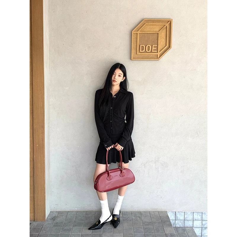 【秋秋清仓】秋季简约时尚舒适透气小翻领连衣裙244V1596