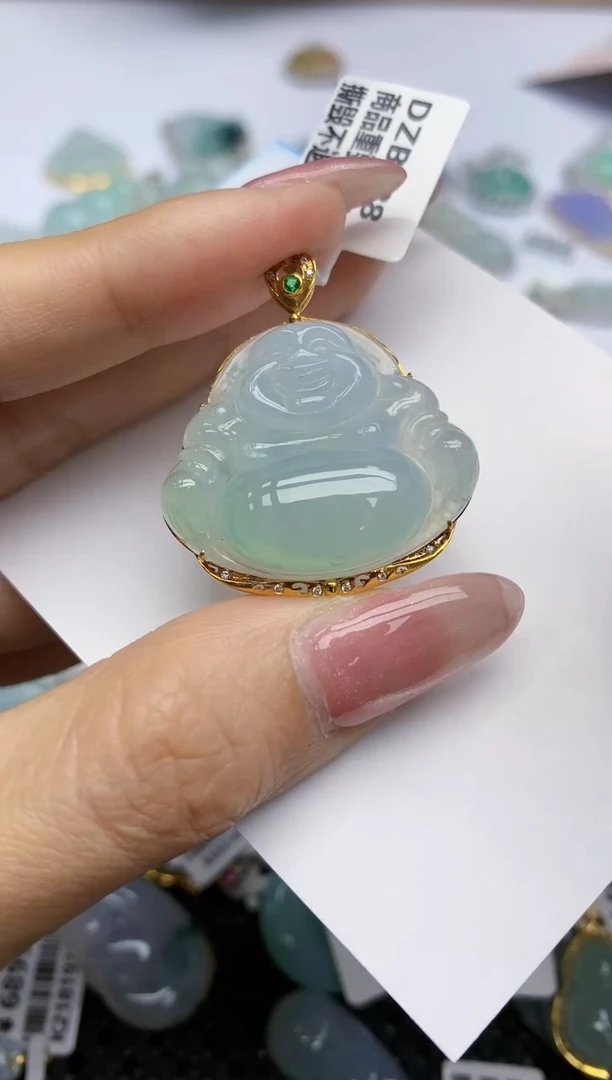 【闪购商品】翡翠挂件18K金镶嵌天然翡翠A货