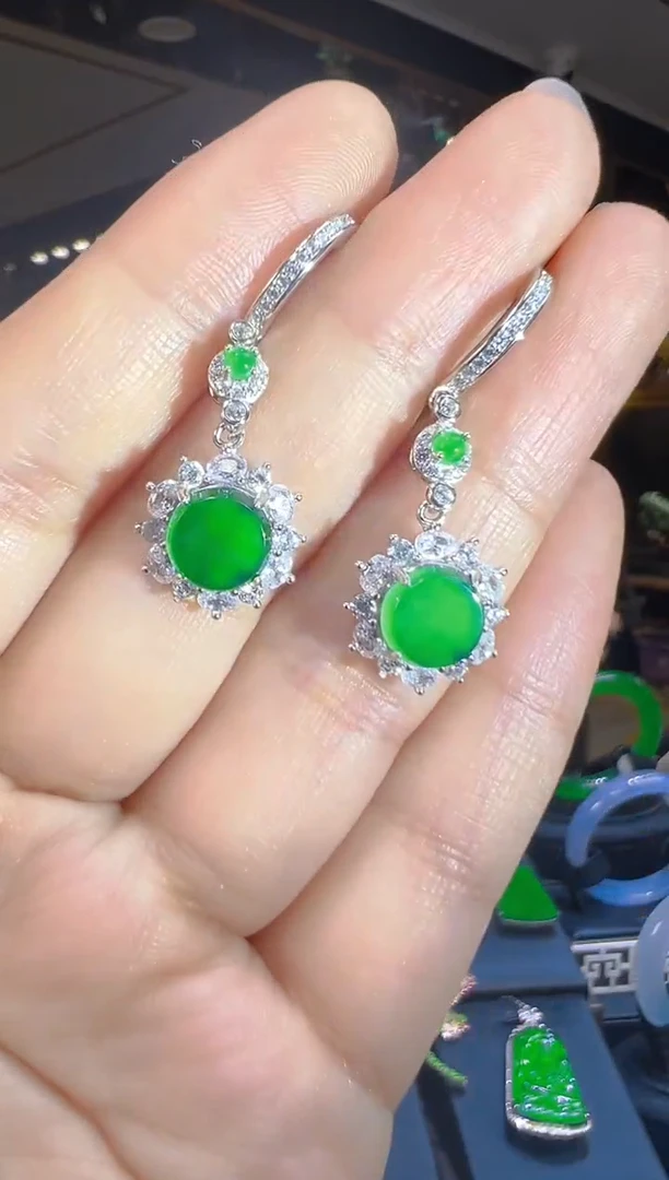 翡翠银S925镶嵌耳饰186(多样性发货发其一)