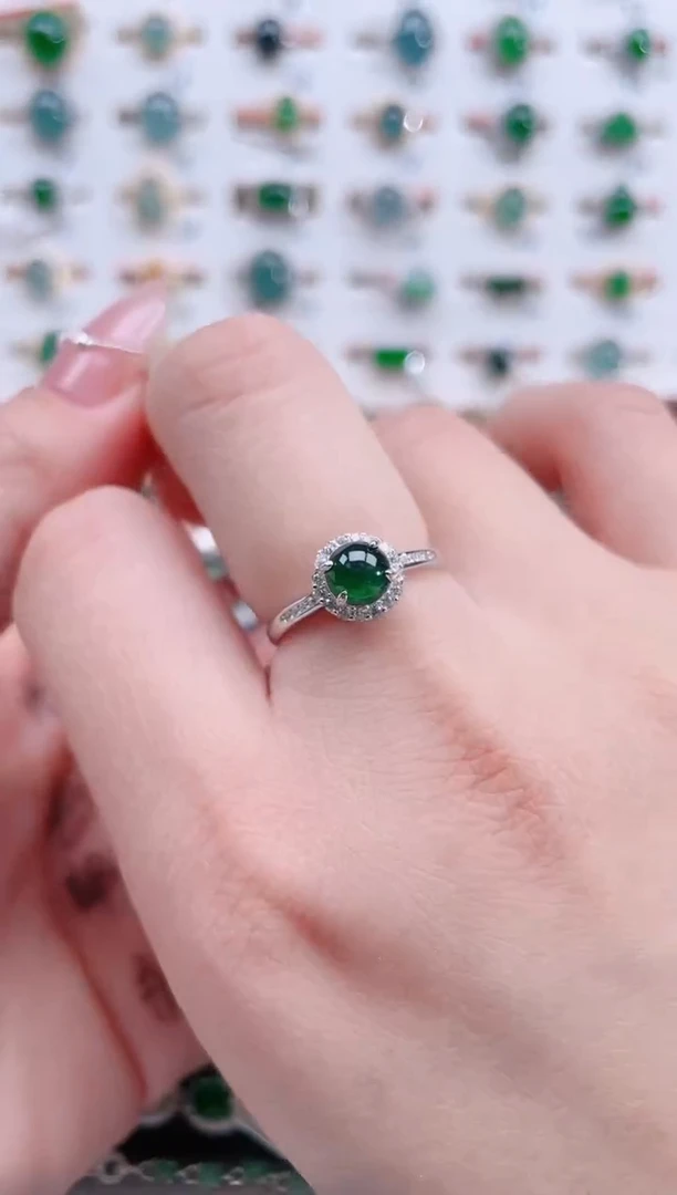 银S925镶嵌戒指翡翠天然翡翠