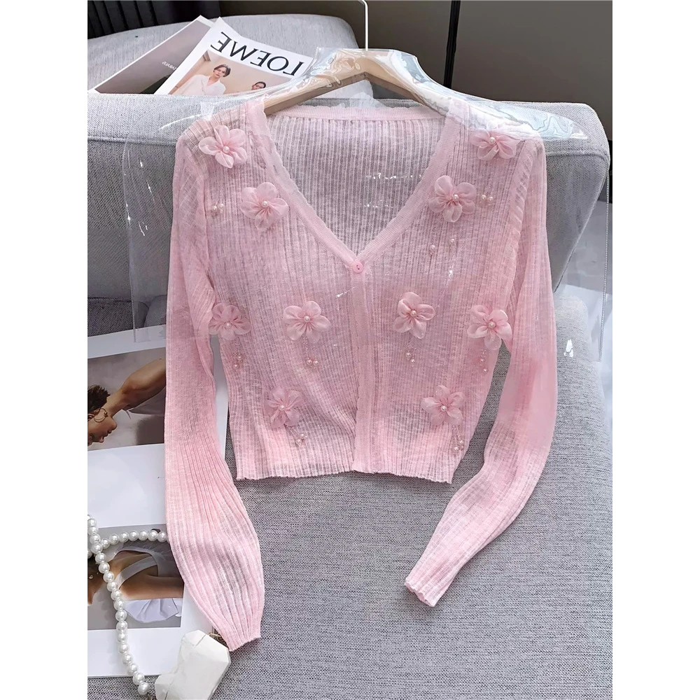 美貌色系！不能错过！针织衫女慵懒风开衫立体花朵空调衫上衣