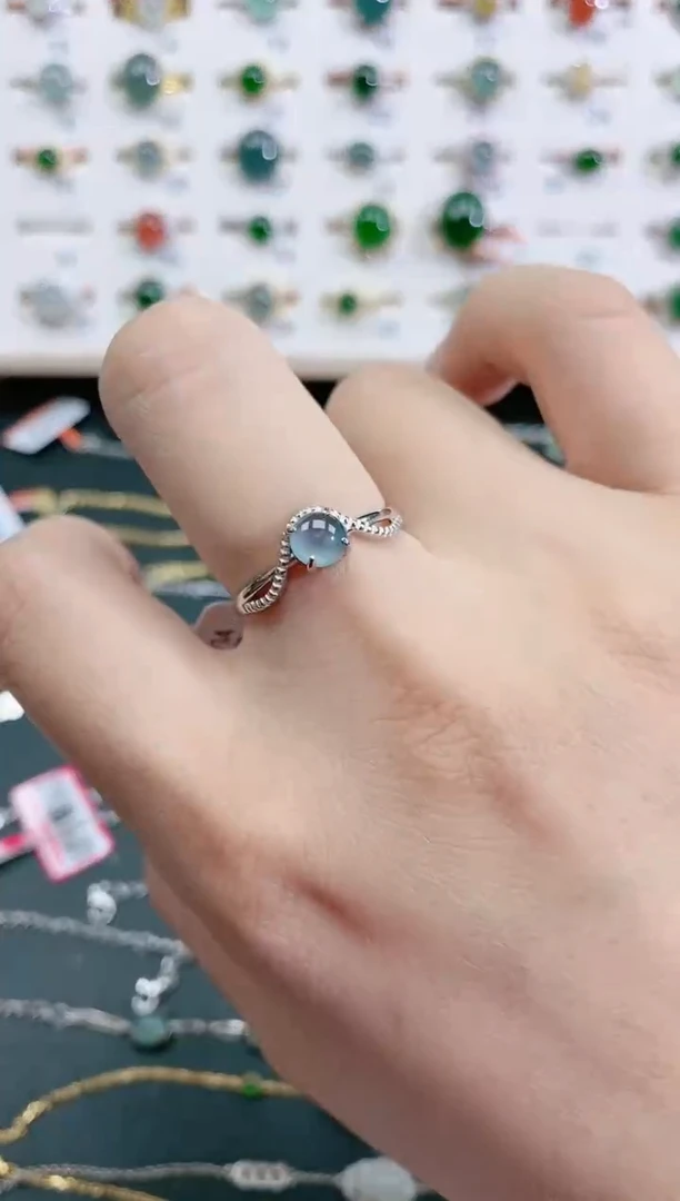 翡翠戒指银S925镶嵌天然翡翠