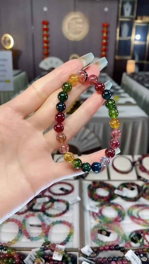 未镶嵌收藏级老矿碧玺单圈手串8mm+碧玺mz多样性发一条