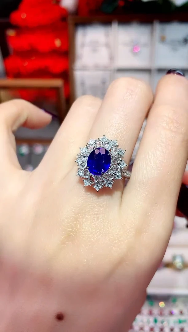 戒指蓝宝石18K金镶嵌2.56ct/天然宝石/七天无理由