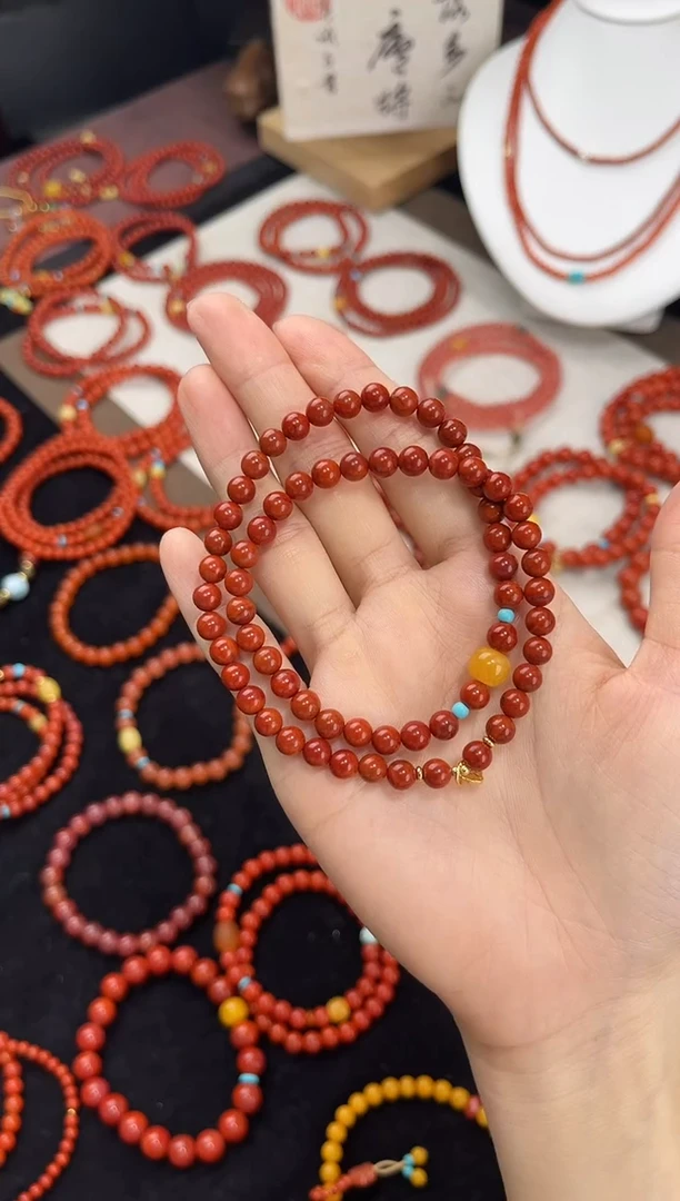 未镶嵌手串南红玛瑙南红双圈蜜蜡手串QF-B108（多样性发一）