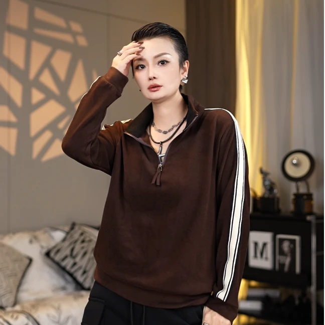 秋冬立领双面德绒卫衣 77002