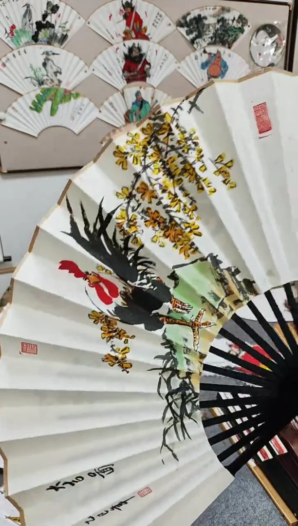 国画10寸15方普通竹扇-福利-手绘国画-雄鸡