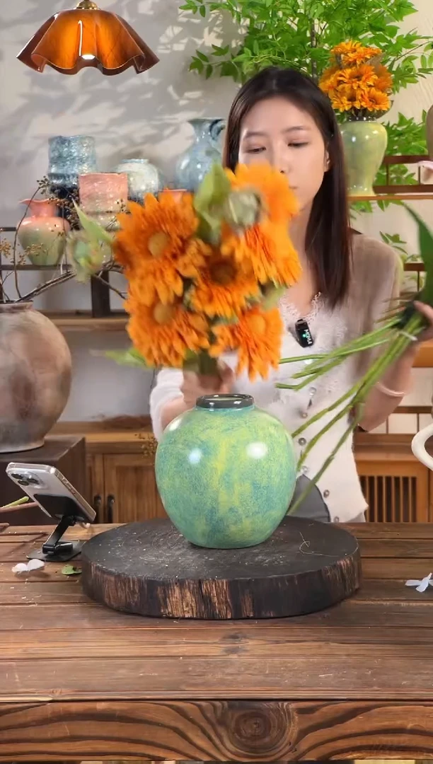 绿野仙踪-小圆口瓶】复古绿色桌面陶瓷花瓶干花鲜花客厅插花瓶